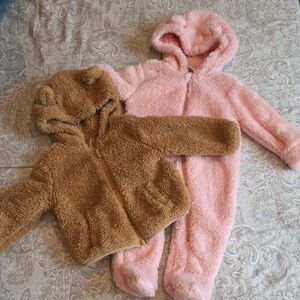Cozy Bear Hooded Baby Onesies in Pink and Brown